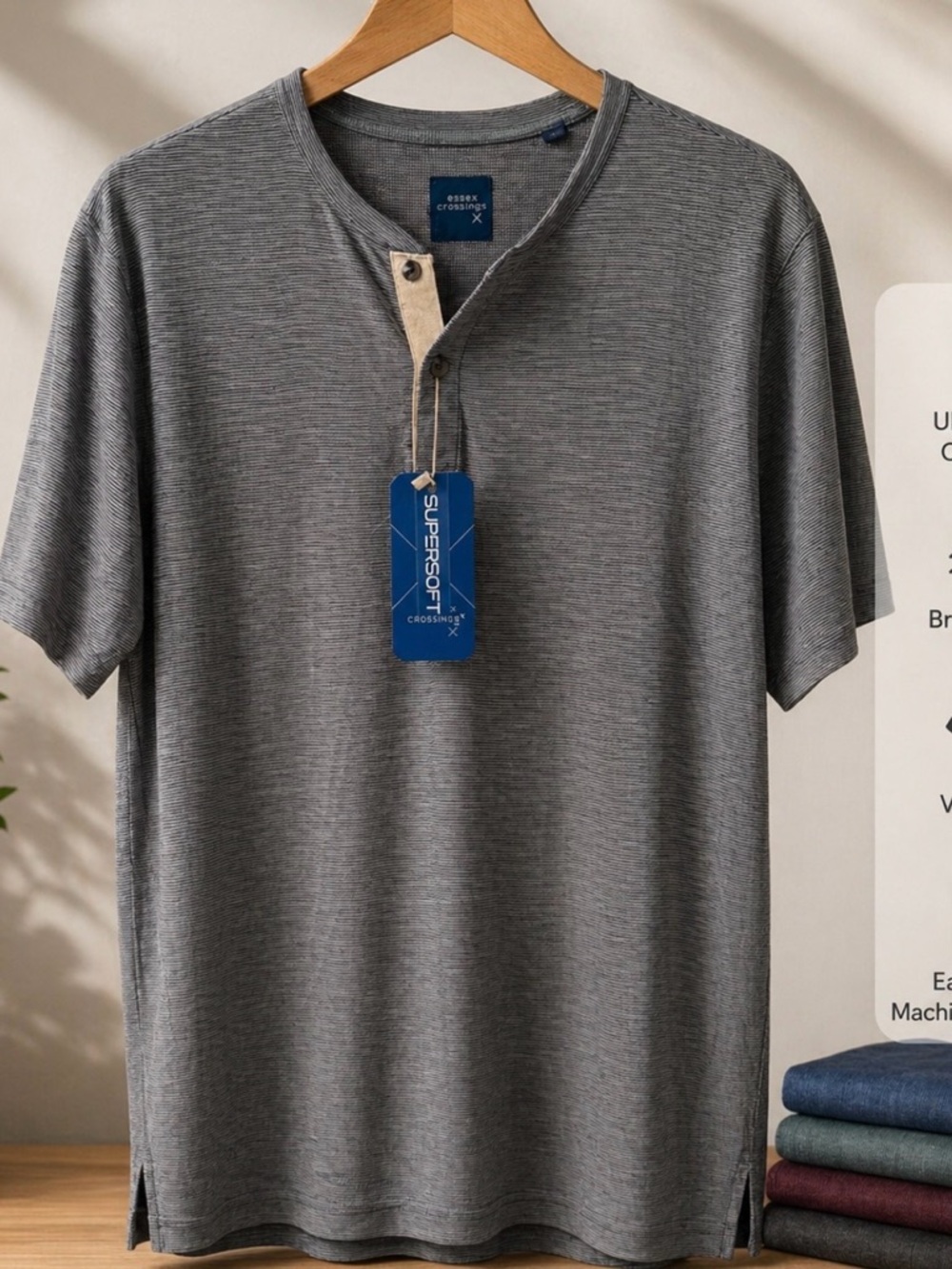 Men's Black/White Print Henley T-Shirt-XL